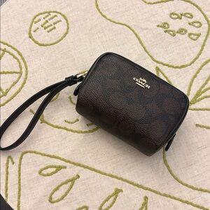 Coach Dark Brown Wristlet with Black Strap